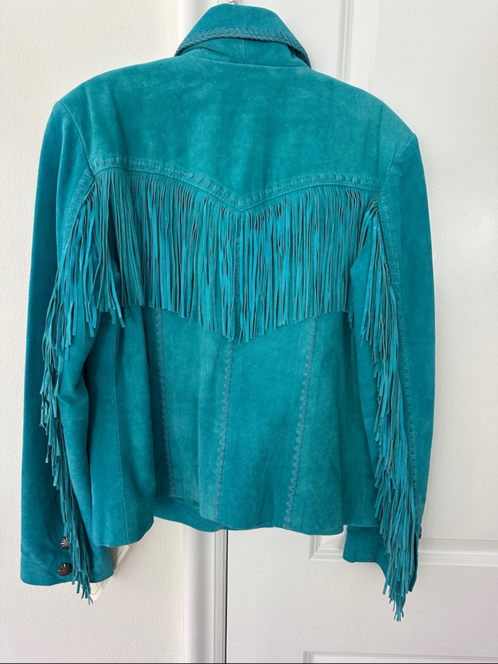 Scully Teal Suede Leather Fringe Western Jacket - Picture 9 of 16